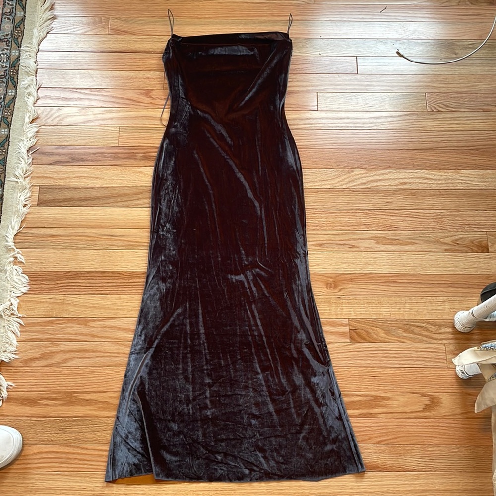 Low Back Velvet Cowel Neck Maxi Dress